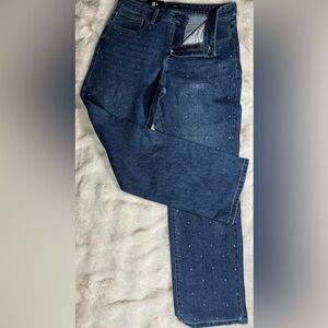 Express Straight Leg Jeans in Dark Blue with Stud Details